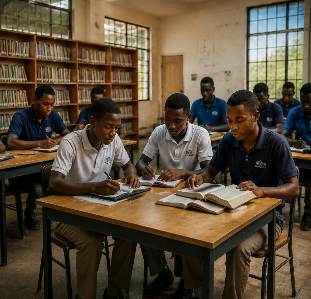 Students studying in a renovated library