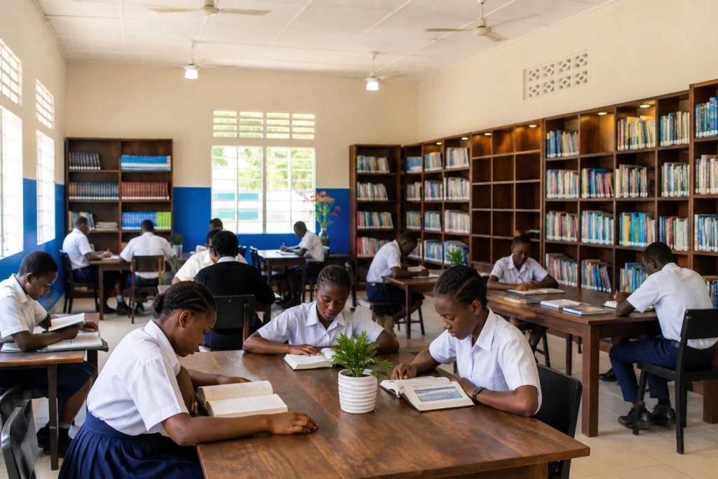 Students studying in a renovated library